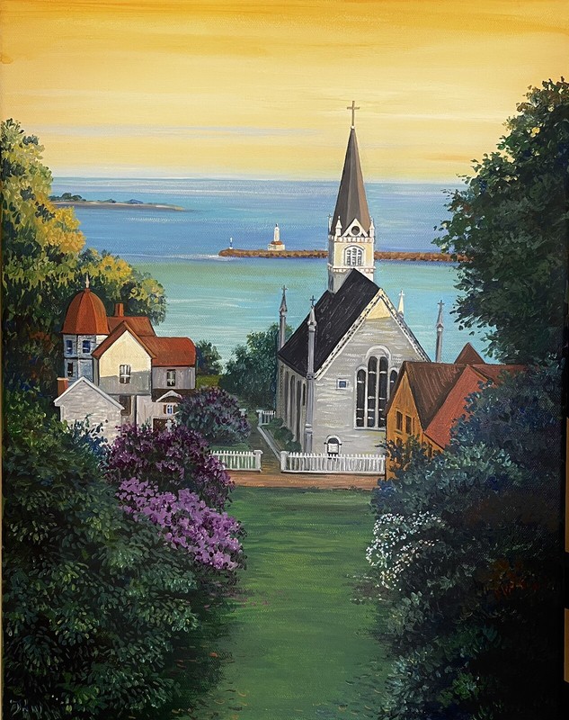 5×7 PRINT OF Painting Mackinac Island landscape Ryta folk art Americana house 🌊