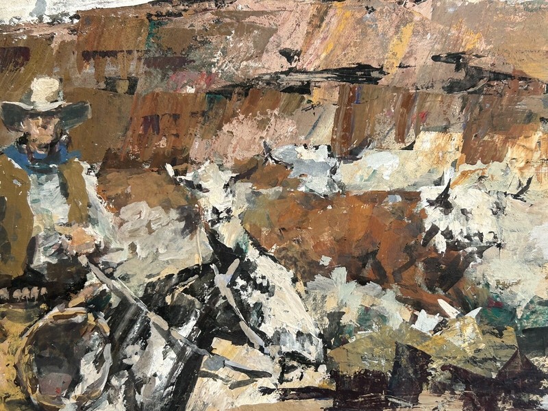 James Colt 14 X 20” signed Gouache Cattle Drive, Painting, Cowboys Horses ￼ gallery