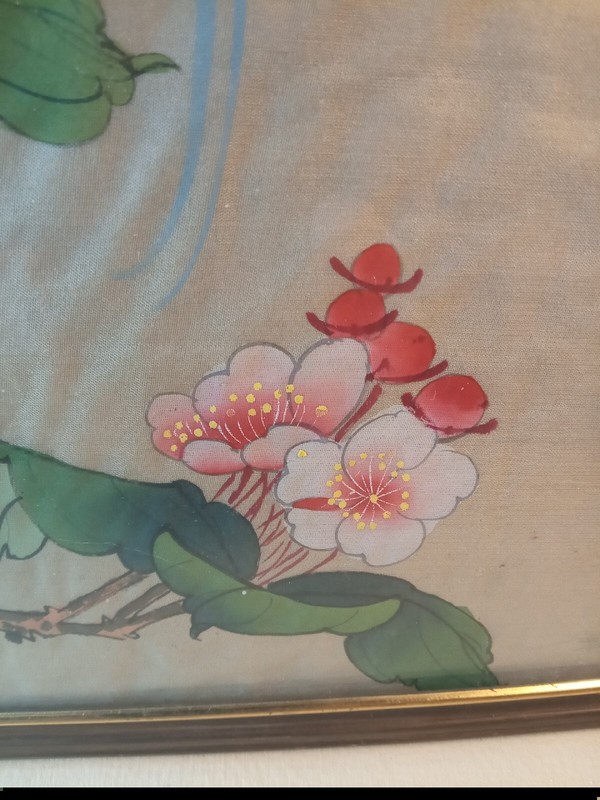 Framed Japanese Original Artwork on Rice Paper-Bird-14" x 10"-Age unknown gallery