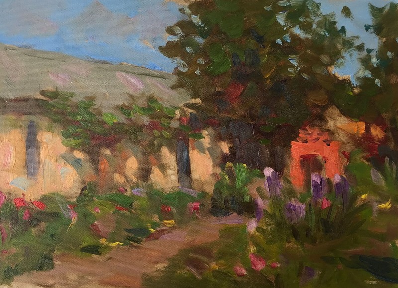 Oil painting in the Yard Ukrainian painter Canvas Unframed original landscape