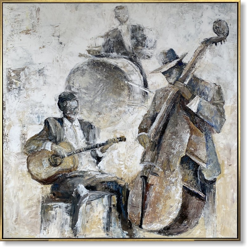 Monumental Abstract Jazz Band Original Musician Oil Painting Canvas 46″x46″