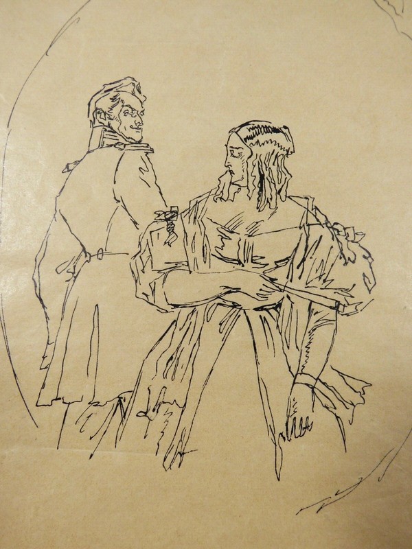 VTG Early Century Russian Romantic Couple Drawing Paper Small Original Sketch gallery