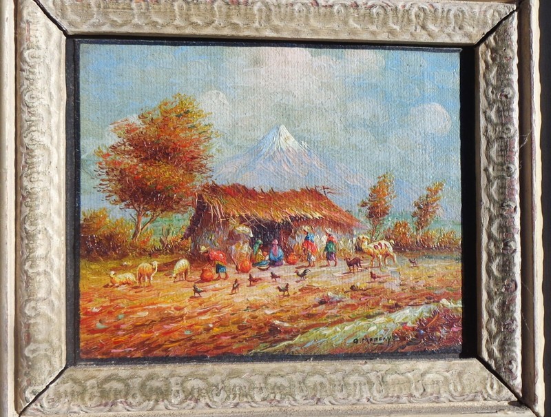 MINIATURE PAINTING BY ECUADORIAN LISTED ARTIST OSWALDO MONCAYO -1923-1984 (#1)