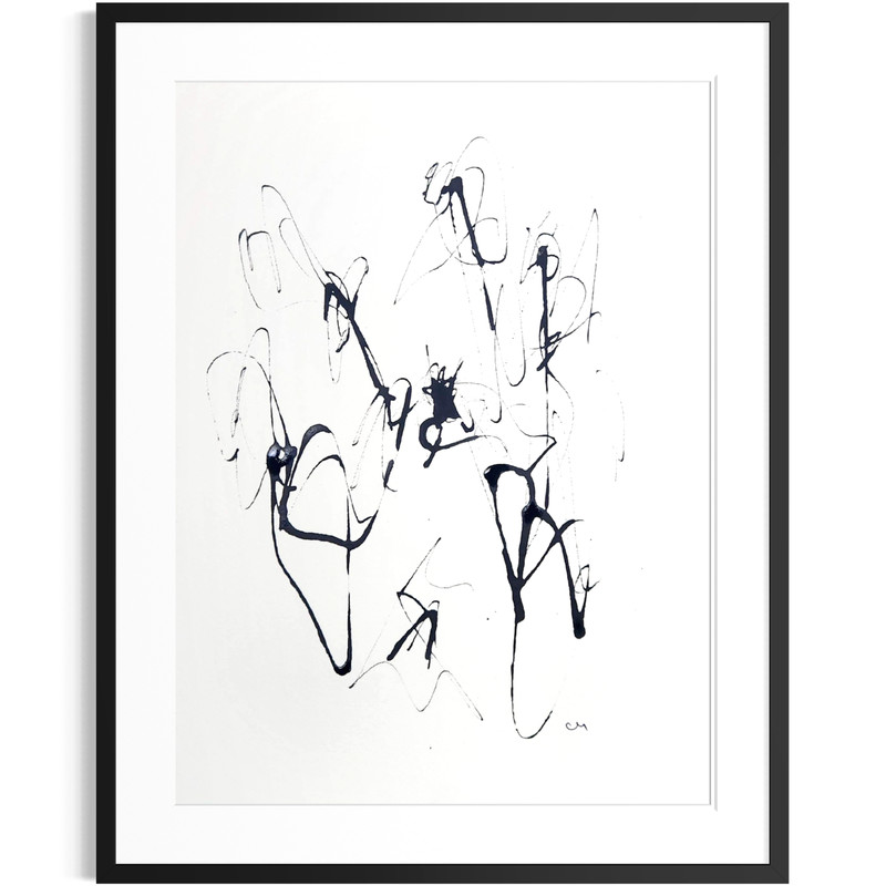 Original Black White 9×12 Acrylic Ink Abstract Minimalist Signed Home Decor Art