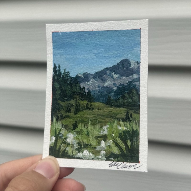 ACEO Original Miniature Impressionist Mountain Landscape Acrylic Painting