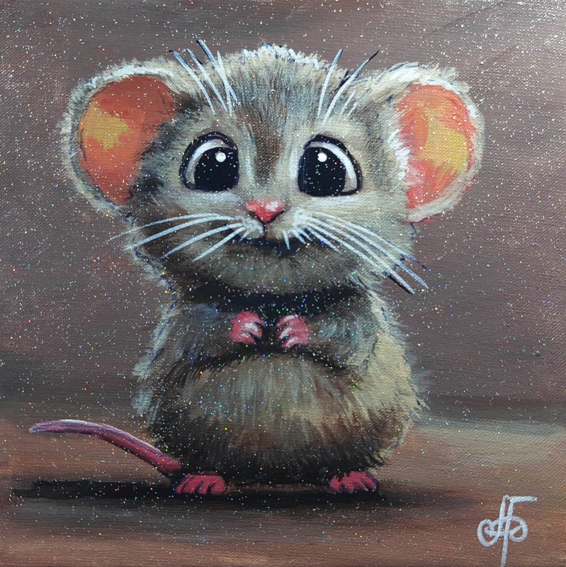 Original Acrylic Painting Cute Baby Mouse Portrait Small Hand Painted Canvas Art