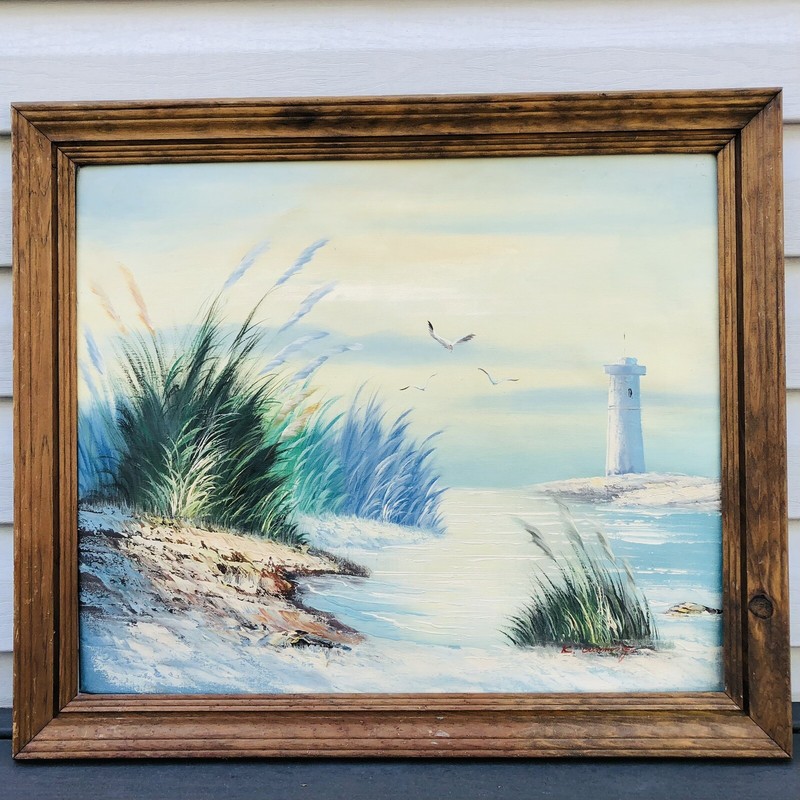 Vintage Original K. Cummings Signed Oil Painting Wood Frame from Ocean Gallery gallery