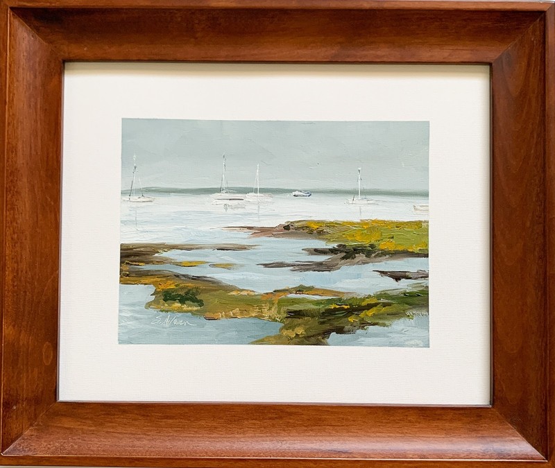 Framed 10×12 Original Oil Painting Seascape Sailboats Coastal New England Signed