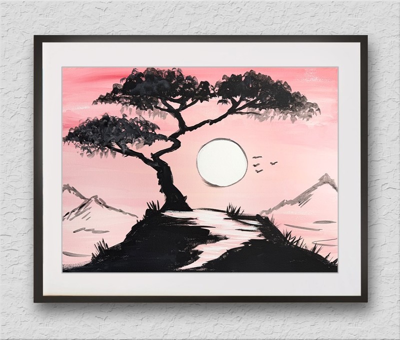 Original Bonsai Tree Landscape Painting – Acrylics On 12×16″ Stretched Canvas
