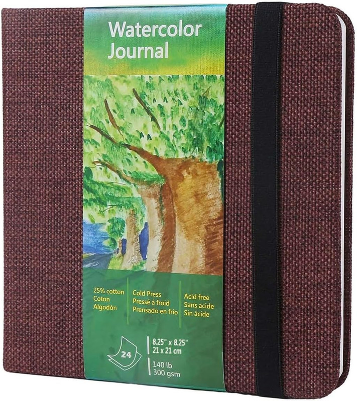 Square Watercolor Journal, 8.25X8.25”, 140 LB, 300 GSM, 25% Cotton, Cold Press,