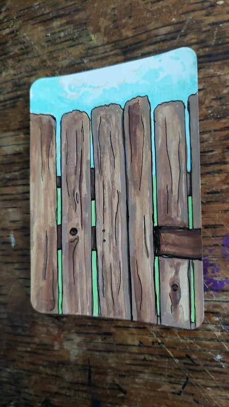 ACEO Original Art On The Fence Still Life Acrylic Painting by 8 Bit Banana gallery