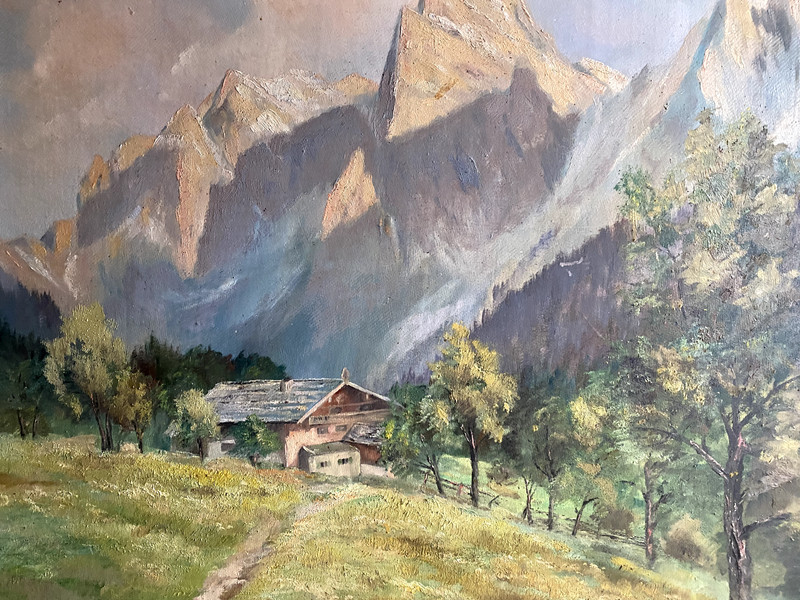ERICH SPÖRL MUNICH OIL PAINTING ALPS SIGNED ANTIQUE PFANDLHOF AT WILDER KAISER gallery