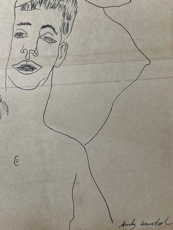andy warhol drawing and painting on old paper signed stamped vintage gallery
