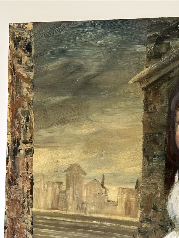 Harold Abruzzi Stephenson Painting Large Big Eye Girl Child Puppy Dog Urban Oil gallery