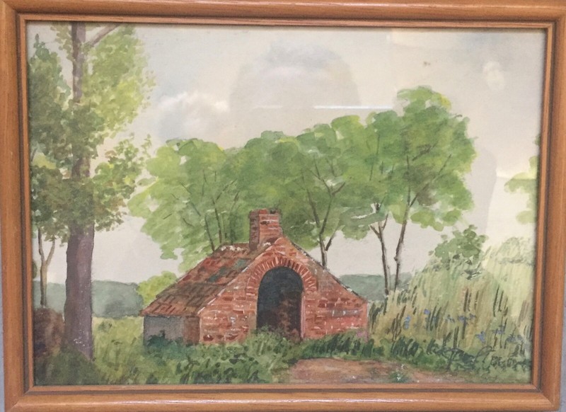 Paul Sourell Watercolor Oven Brick Glass Neck Wallitz Monog. Dat. 1932