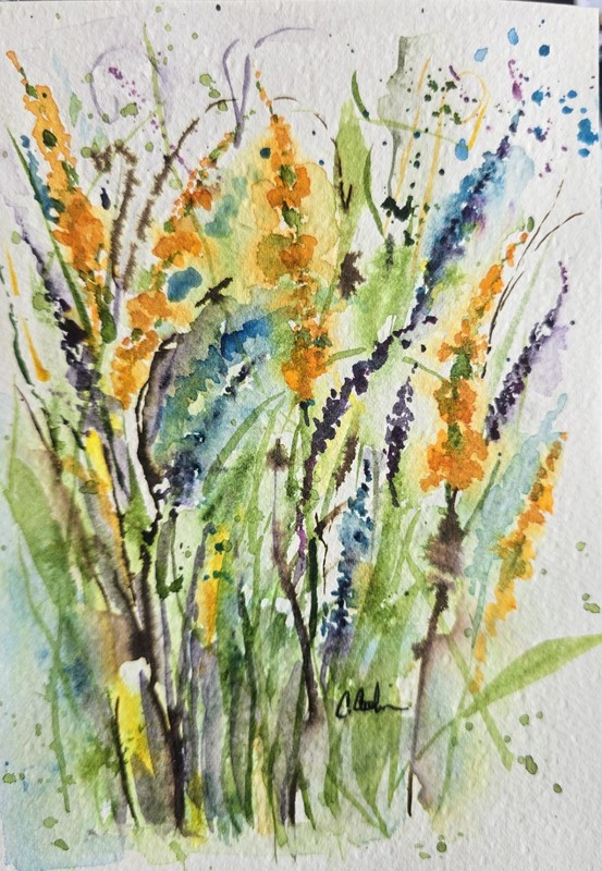 Original Signed Watercolor Painting. Cottagecore.Floral. Blue. Wall art Bouquet. gallery