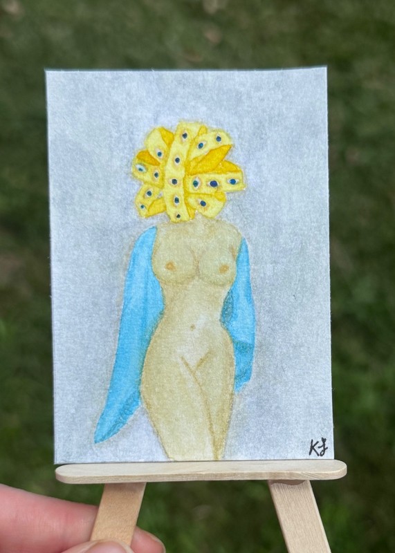 Original ACEO Angel Woman Female Biblically Accurate Nude Painting