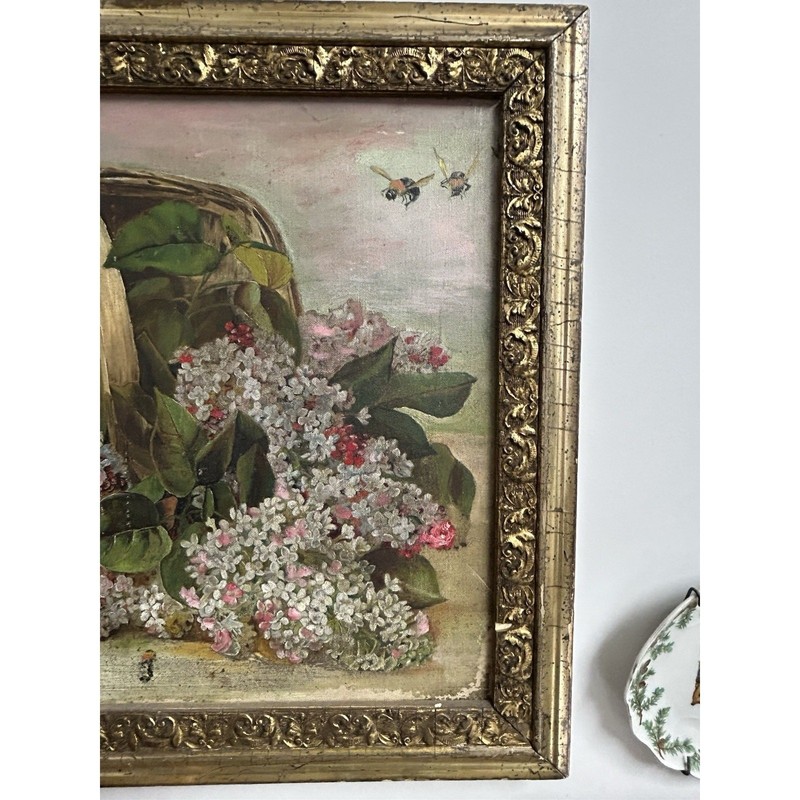 Paul de Longpre Original Oil Painting Lilacs Basket Bees Signed gallery
