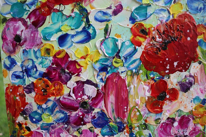 12x36 Wildflower Celebration Original Floral Painting Colorful Poppies Art gallery