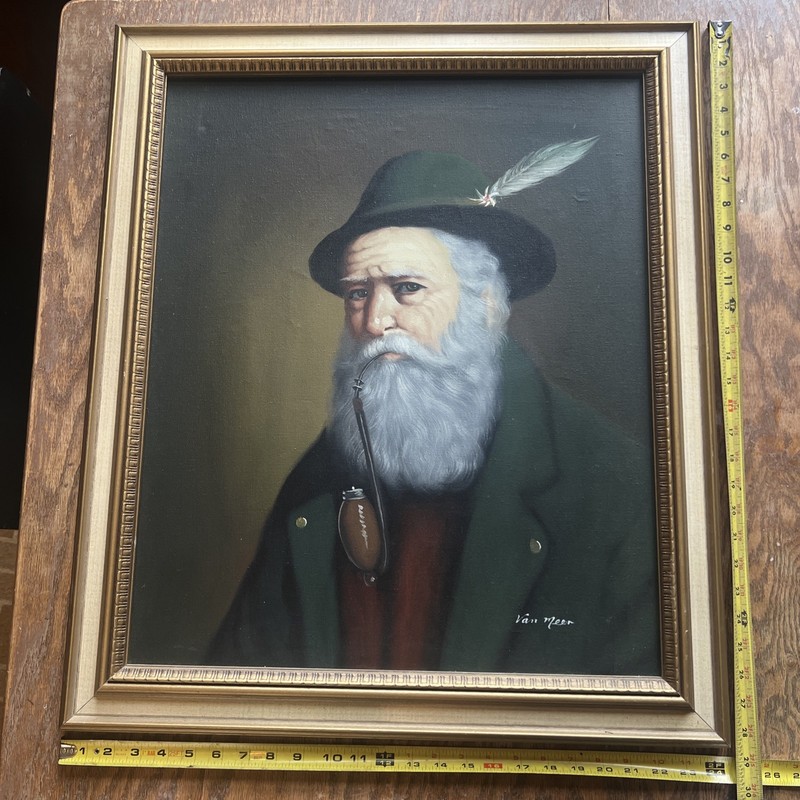 BAVARIAN MAN WITH A PIPE, LARGE OIL PAINTING, SIGNED BY VAN MEER FRAMED