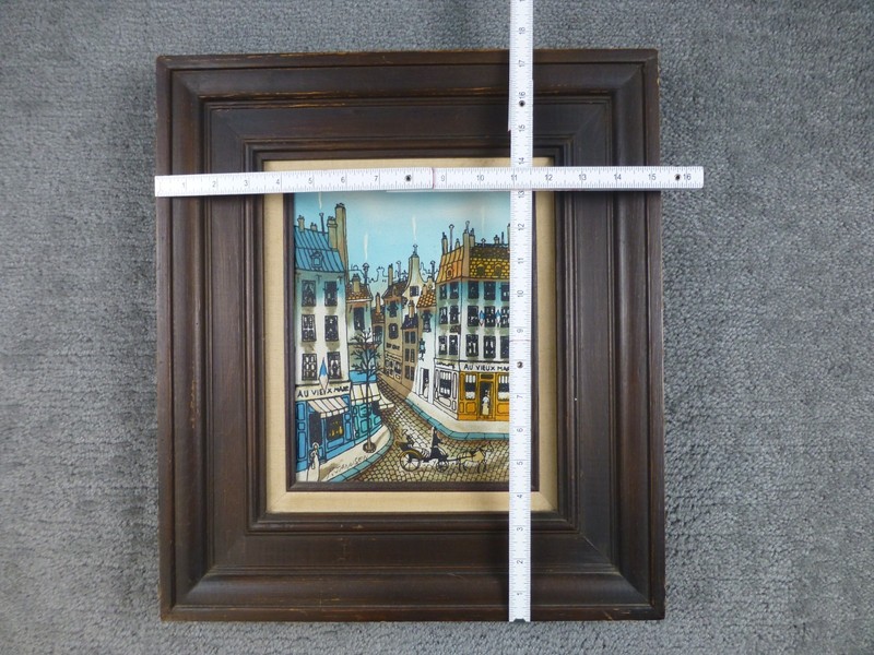 P. Jannsen Art Watercolor Street Scene France Cobblestone Framed 15x18 gallery