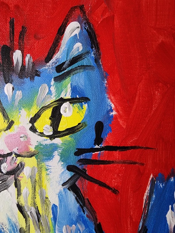 Original Cat Eating Ramen Painting Abstract Expressionist Canvas 11x14 Wall Art gallery