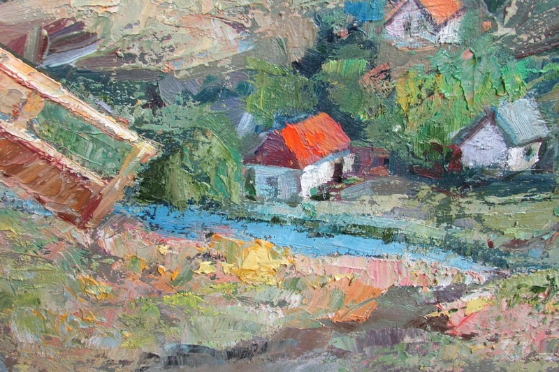 landscape art Original Village oil painting Ukrainian Folk art Gift mom Handwork gallery