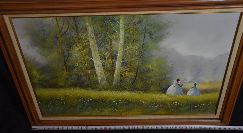 Vintage Oil Painting On Canvas By SWAN, Forest Landscaping, wood frame 30” x42” gallery