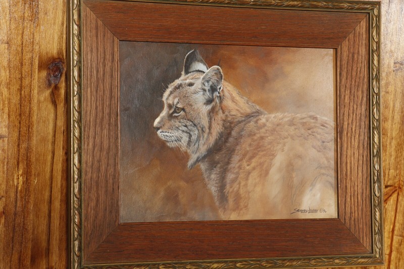 John Seerey-Lester Original Oil, "Bobcat Study" in Vintage Walnut Frame gallery