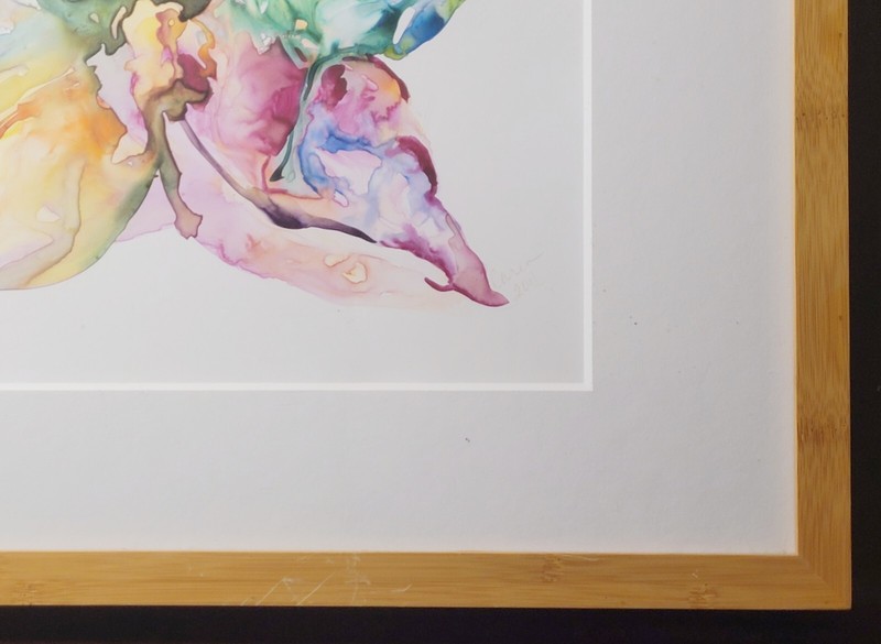 Original Watercolor Painting Abstract Flower Orchid Lilly Signed Framed Art gallery