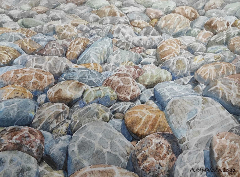 GYPERREALISM SEA STONES SUN Original Modern Arts Painting Landscape Seascape A4