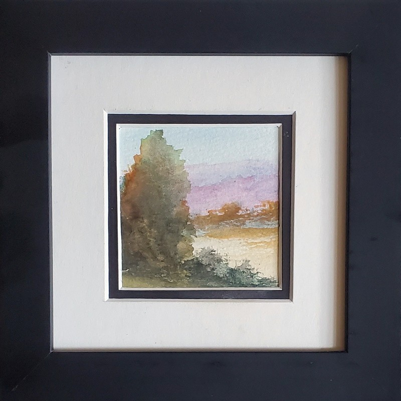 miniature original watercolor impressioniat landscape painting signed,