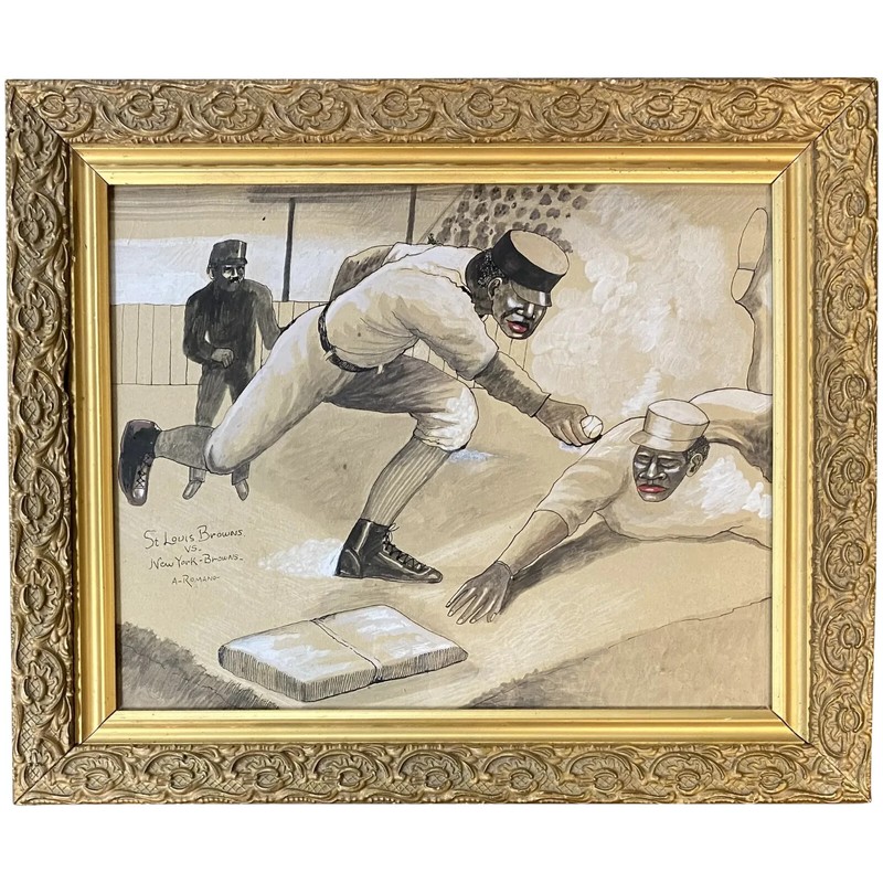 Antonio Romano African American Folk Art Painting, St. Louis Browns vs NY Browns