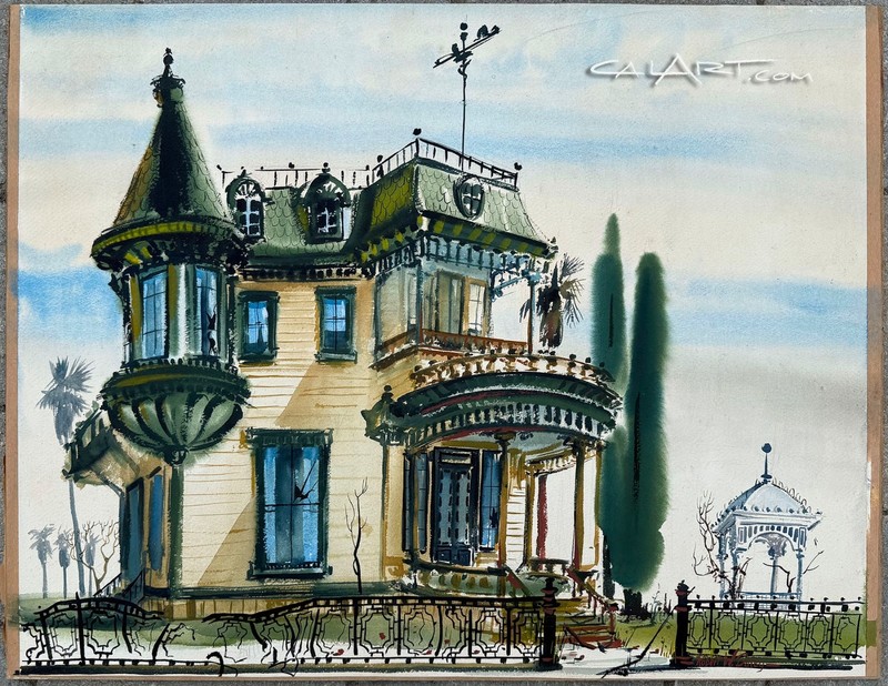 1950s Robert Dailey Narrative CaLiFoRnia Regionalist Victorian House Painting gallery