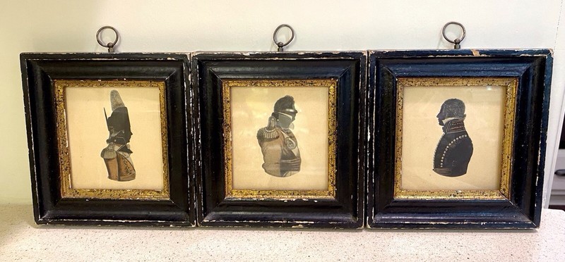 Set Of 3 Framed Antique Military Silhouette Portrait Borghese John Buncombe