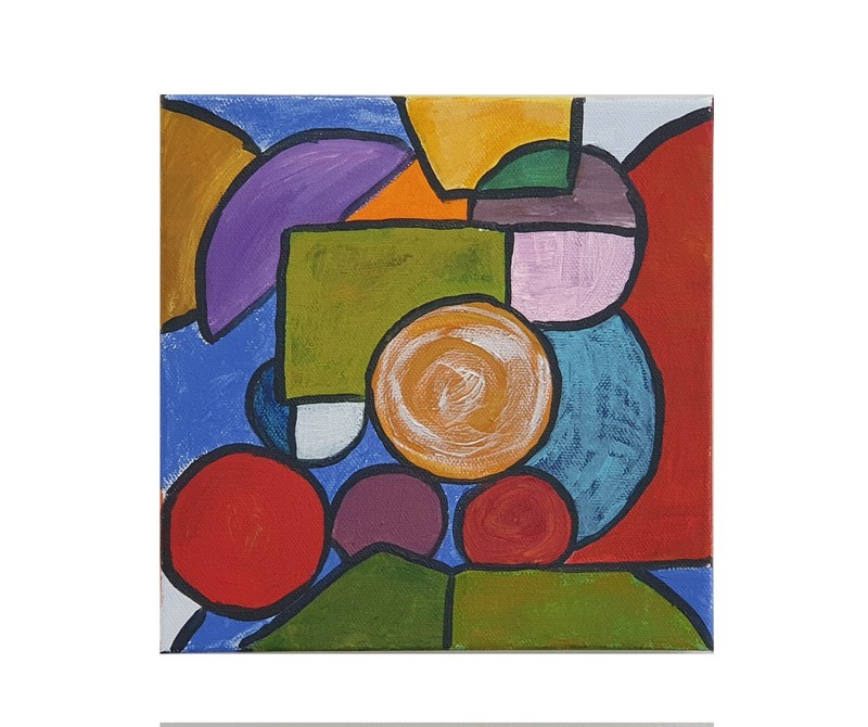 Original Acrylic Abstract Painting, Canvas, Irregular Shapes of Life, 8 in x8 in