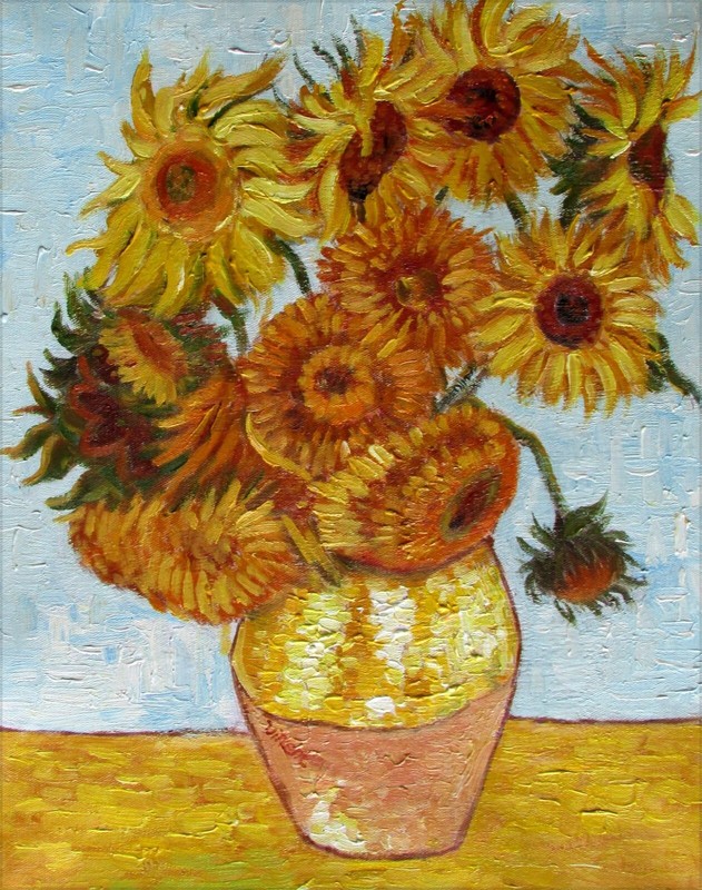 Vincent Van Gogh Sunflowers Repro, Quality Hand Painted Oil Painting 16x20in