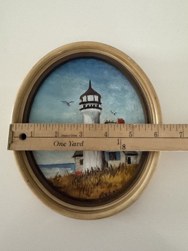 Original Signed Coastal Lighthouse Seagulls Painting – Framed Seascape gallery
