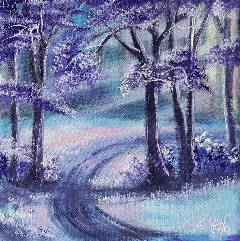 Winter Woodland Light Original Oil Painting Snow Forest Landscape Wall Art 6×6