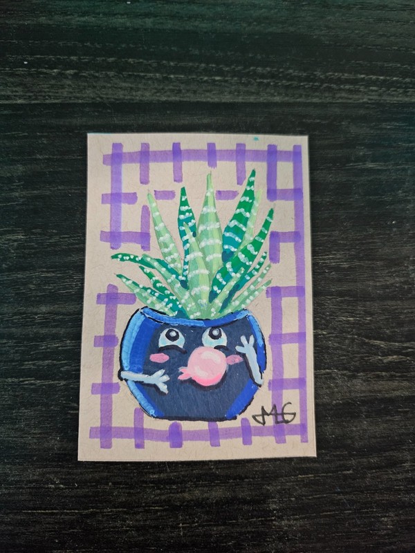 «Bubblegum Succulent» OOAK Cactus Cuties ACEO Original Art Card