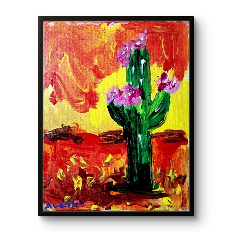 Aleph Original Cactus Desert 8×10 Abstract Impressionist Art Painting Canvas