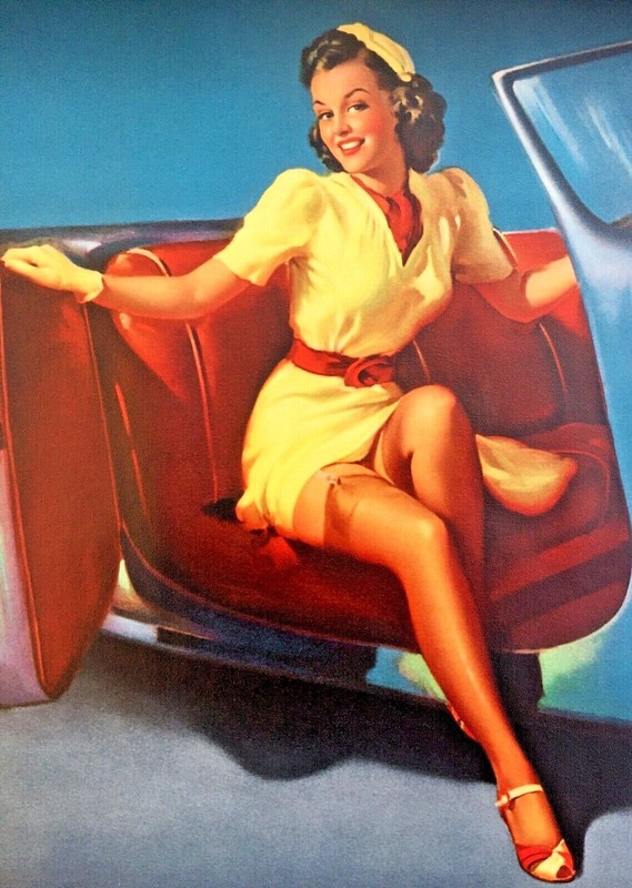 24×20 Elvgren SPORTS MODEL Pinup SEAM nylon STOCKING UPSKIRT Pin-Up ILLUSTRATION