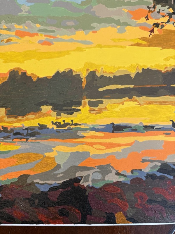 COMPLETED Paint by Number 16x20" Flat Canvas Acrylic "Sunrise On The Columbia" gallery