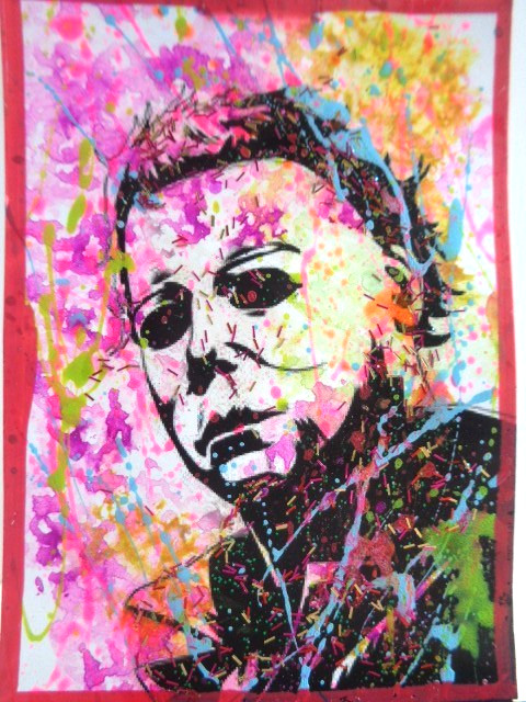 ATC ACEO Colorful Horror HALLOWEEN MICHAEL MYERS Abstract Art