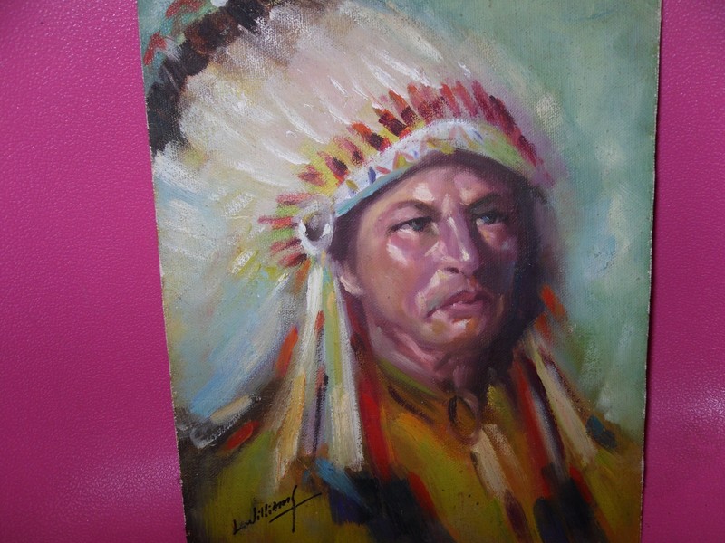 VINTAGE SOUTH WEST AMERICAN CHIEF ART PAINTING BY L. WILLIAMS (LISTED ARTIST)