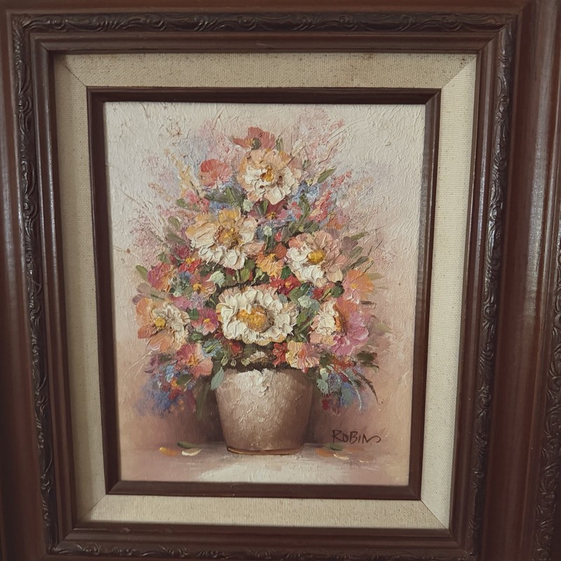 Original Signed impasto Painting Floral Still Life Framed 18x16" OOAK Vintage gallery
