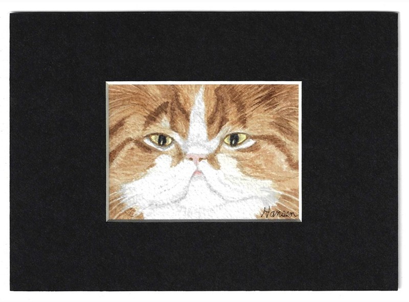 ACEO Original PERSIAN TABBY CAT Miniature Watercolor Painting with Mat "Ginger" gallery