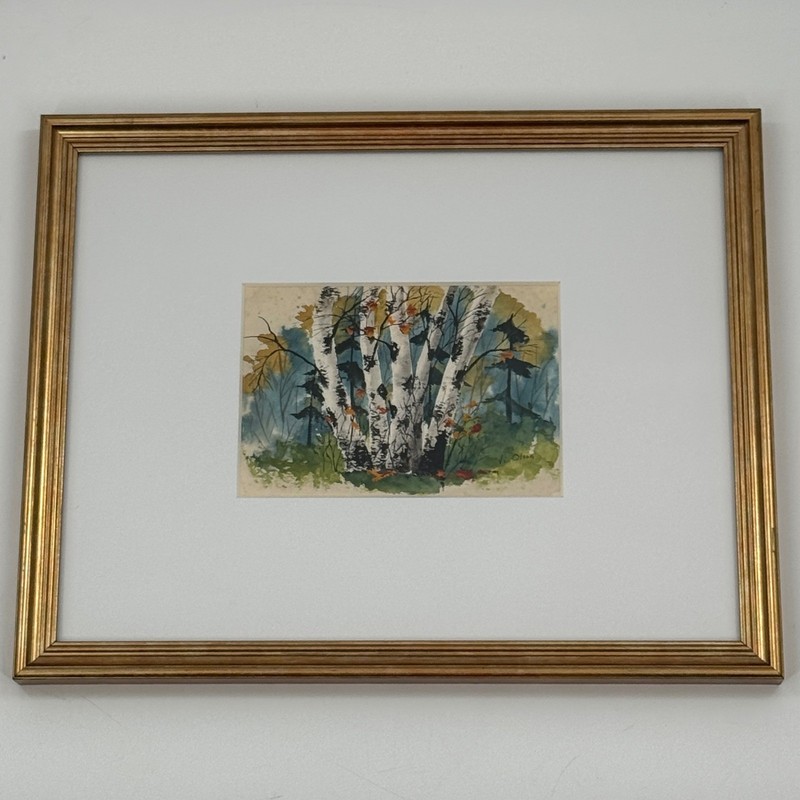 Original Birch Tree Watercolor Landscape Painting by Minnesota Artist Vi Olson