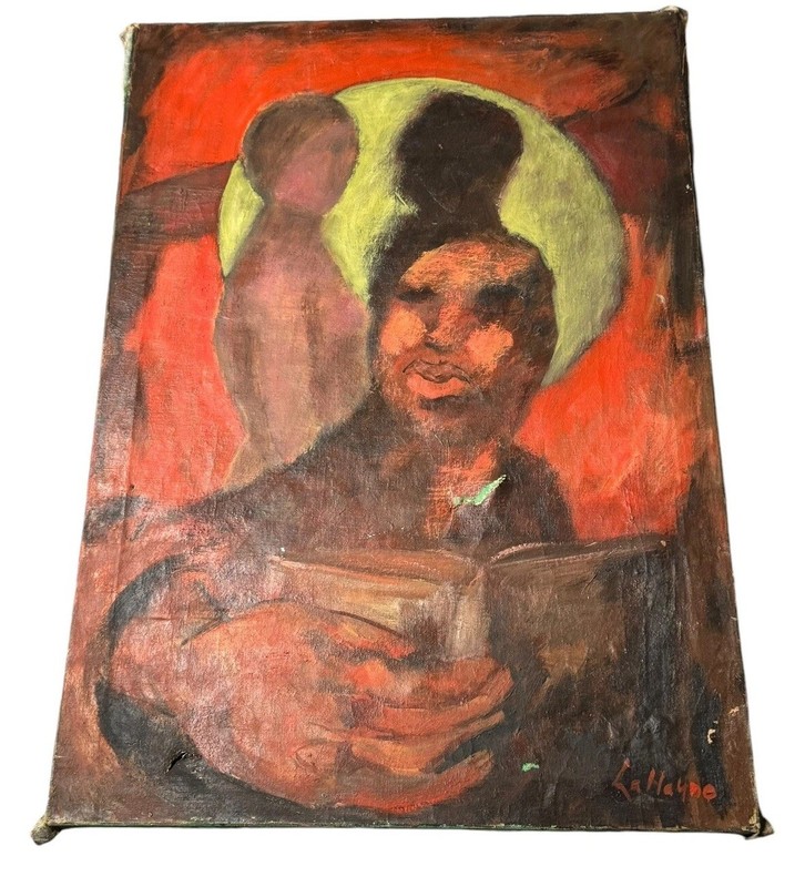 Vintage RARE MCM Oil Painting Abstract Portrait Artist By THELMA LAHAYNE