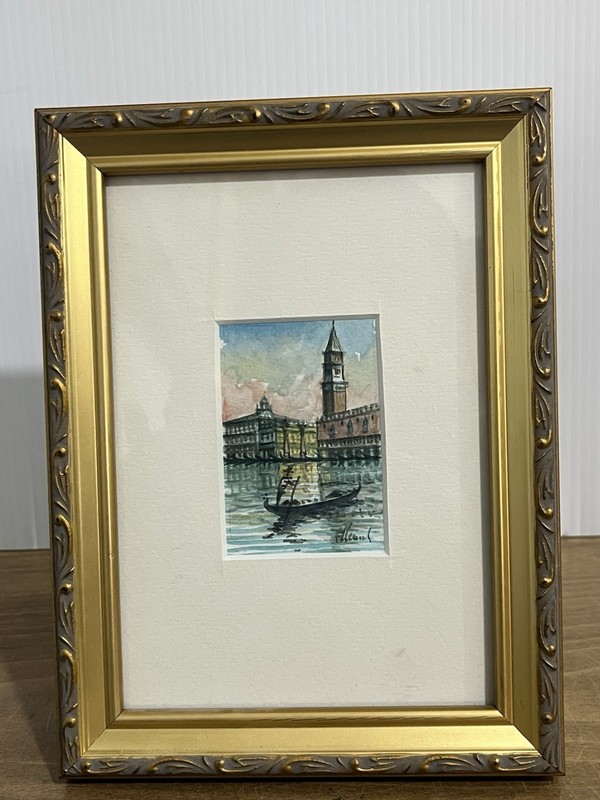 Vintage Framed And Signed Water Color Painting Of A Venetian Canal Scene